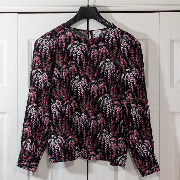 JCrew Floral Printed puff-sleeve top Black - Size XS - Picture 1 of 12
